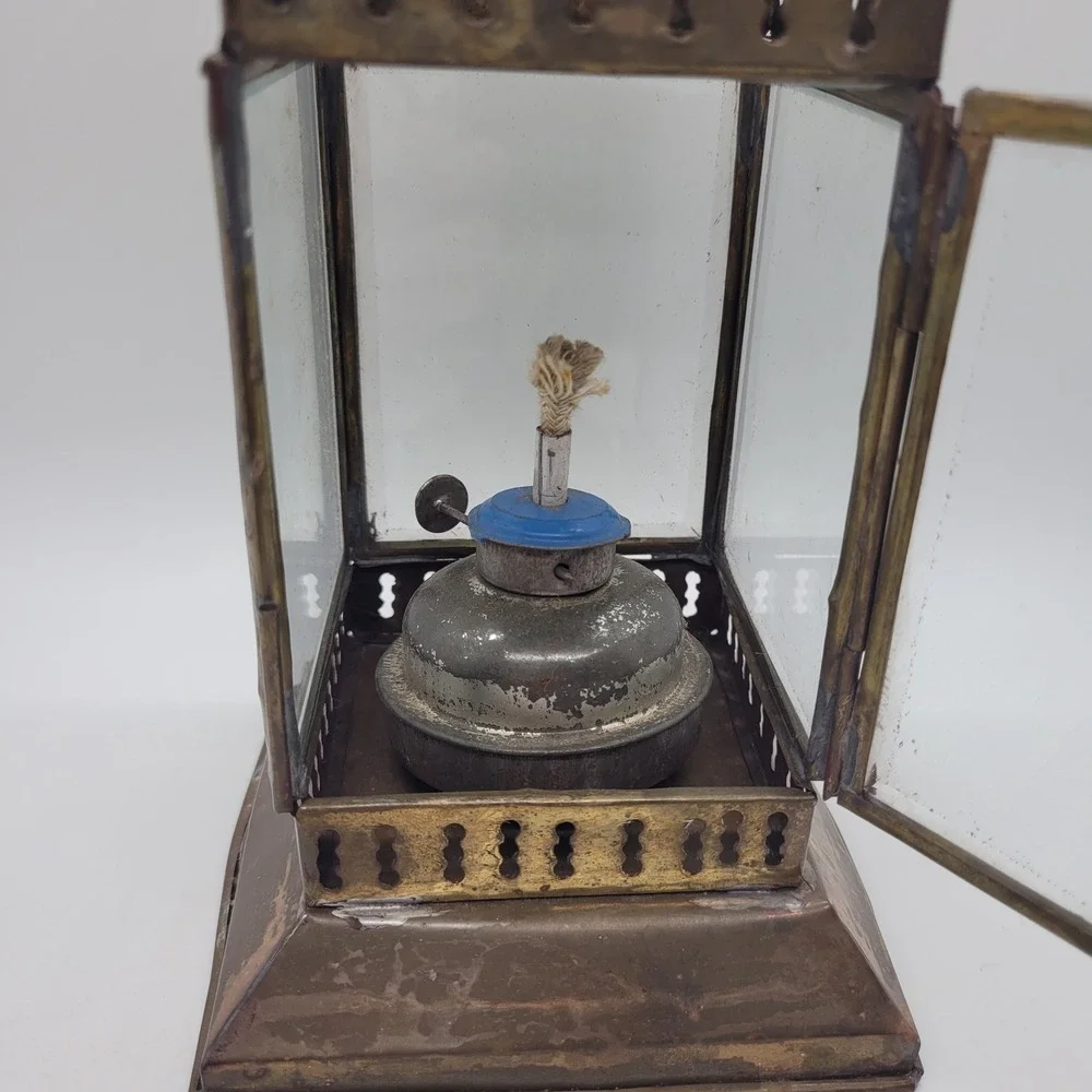 Vintage Brass‎ Glass Oil Lantern Nautical Ship Style Kerosene Lamp Rustic Decor
